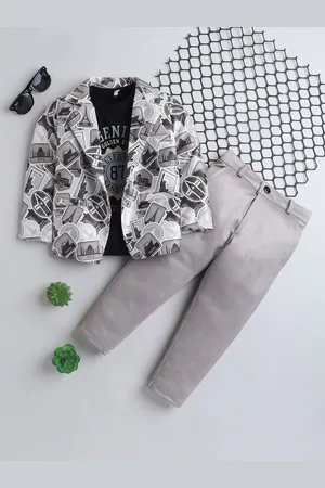 BAESD Boys Notched Lapel Collar Single-Breasted Blazer with Trouser & T-Shirt 3-piece Suit