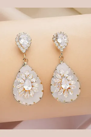 karatcart Gold-Plated Contemporary Rhinestone Studded Drop Earrings