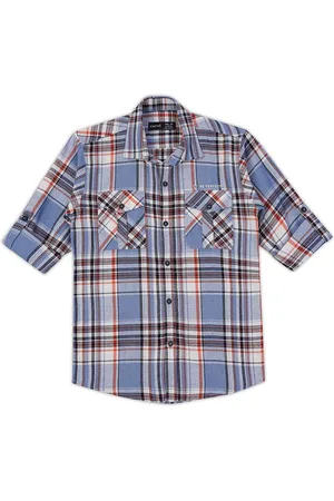 CAVIO Boys Comfort Spread Collar Tartan Checked Cotton Casual Shirt