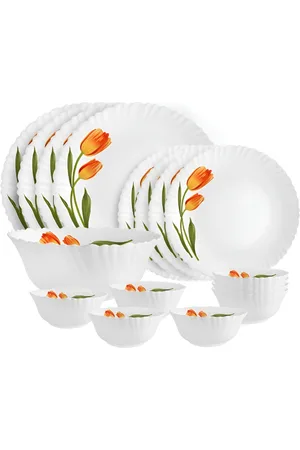 Cello Dazzle Series White 17 Pieces Floral Printed Opalware Microwave Safe Dinner Set