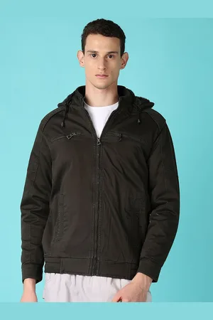 V-Mart Men Hooded Solid Cotton Casual Bomber Jacket