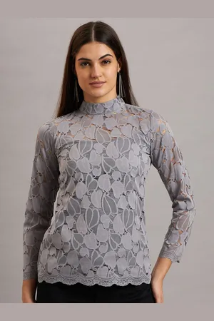 Eavan Women Embroidered Net High Neck Top