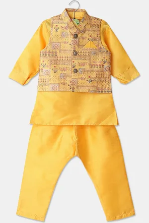 V-Mart Boys Long Sleeves Regular Pure Cotton Straight Kurta With Pyjama With Nehru Jacket