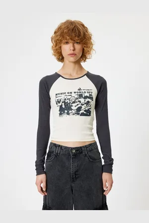 Koton Women Striped Round Neck Cotton Slim Fit T-shirt
