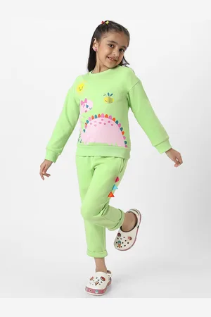 Nauti Nati Girls Fleece Dino Printed Sweatshirt and Joggers