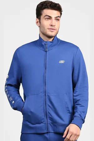 Skechers Men Mock Collar Typography Printed Cotton Casual Bomber Jacket