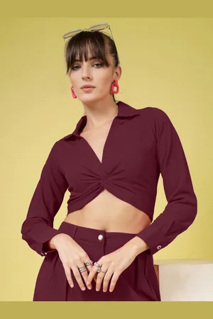 OOMPH Women Shirt Collar Crop Top