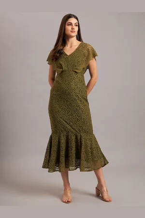 Eavan Women Embroidered Lace Peplum Midi Dress