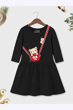 HERE&NOW Girls Graphic Printed Cotton A-Line Dress