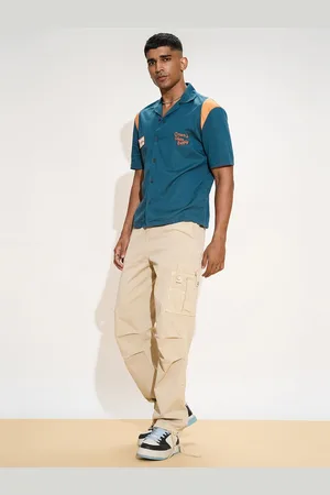 FREAKINS Men Relaxed Straight Leg Straight Fit High-Rise Cotton Cargos Trousers