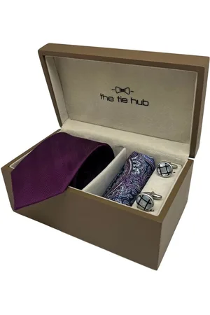 The Tie Hub Men Silk Necktie & Pearl Cufflinks Accessory Gift Set
