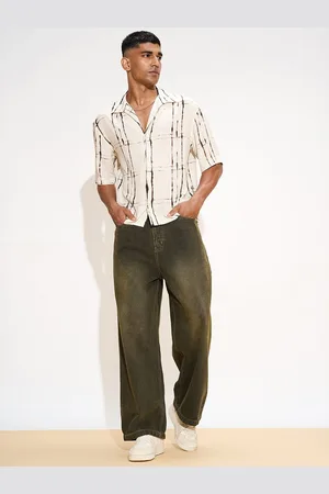 FREAKINS Men Cotton Mid-Rise Wide Leg Heavy Fade Jeans