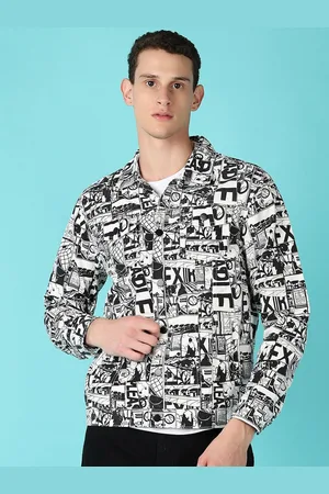 V-Mart Men Spread Collar Graphic Printed Denim Casual Denim Jacket
