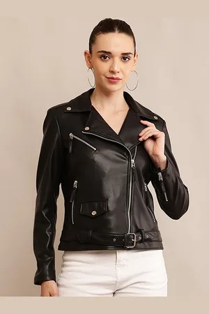 TBOJ Women Leather Lightweight Crop Outdoor Leather Jacket