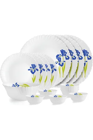 Cello Dazzle Series White 17 Pieces Floral Printed Opalware Microwave Safe Dinner Set of