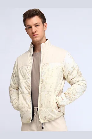 Flying Machine Men Mock Collar Abstract Printed Casual Bomber Jacket