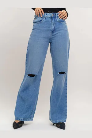 KOTTY Women Jean Straight Fit High-Rise Slash Knee Stretchable Jeans
