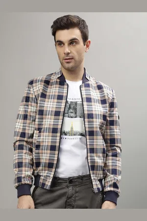 ICONIC Men Checked Crop Bomber with Patchwork Jacket