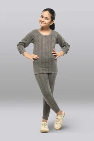 INFERNO Girls Striped Round Neck Thermal Set