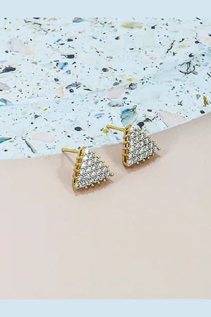 Krelin Gold-Plated Stainless Steel Triangular Shaped Stone Sttuded Studs