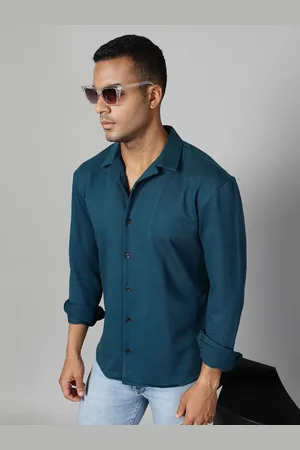 Rigo Men Premium Cuban Collar Solid Cotton Slim Fit Casual Shirt