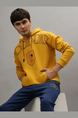 ICONIC Men Typography Printed Hood Pullover Sweatshirt