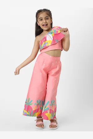 Nauti Nati Girls Floral Printed One Shoulder Top with Matching Full Length Bottom Set
