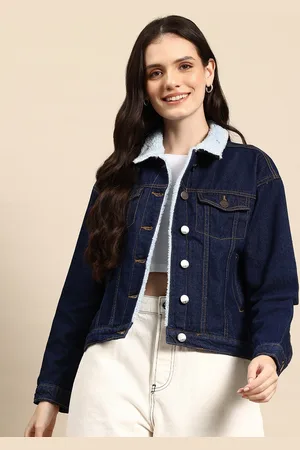 Mast & Harbour Women Faux Fur Trim Pure Cotton Denim Jacket