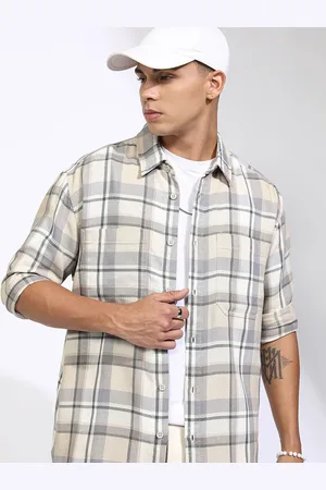 Highlander Men Dobby Textured Checked Utility Pocket Oversized Overshirt