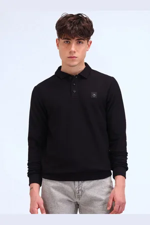 Flying Machine Men Solid Polo Collar Cotton Relaxed Fit T-shirt