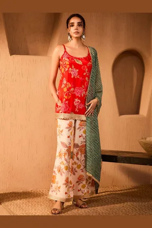 Bani Women Floral Printed Sequinned A-Line Kurta With Palazzos & Dupatta