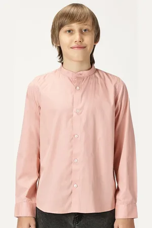 French Connection Boys Premium Band Collar Solid Cotton Casual Shirt