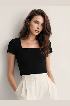 MYWISHBAG Women Square Neck Short Sleeves Top