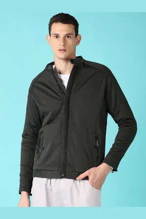 V-Mart Men Stand Collar Solid Cotton Casual Bomber Jacket