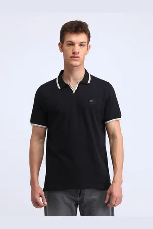 Flying Machine Men Self Design Polo Collar Cotton T-shirt
