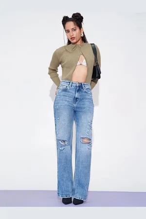 FREAKINS Women Jean Straight Fit High-Rise Mildly Distressed Heavy Fade Jeans