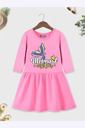 HERE&NOW Girls Round Neck Graphic Print Fit and Flare Dress