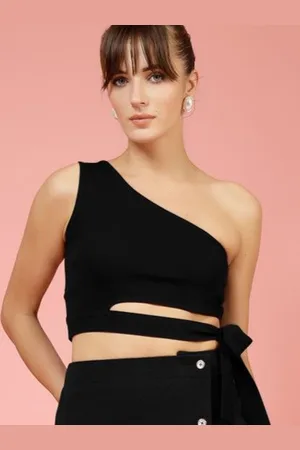 OOMPH Women One Shoulder Fitted Crop Top