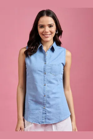 DressBerry Women Classic Spread Collar Solid Denim Casual Shirt
