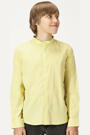 French Connection Boys Premium Band Collar Solid Cotton Casual Shirt
