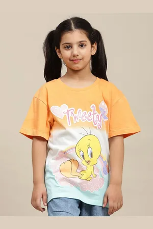 Kidsville Girls Graphic Printed Round Neck Cotton Relaxed Fit Looney Tunes T-shirt