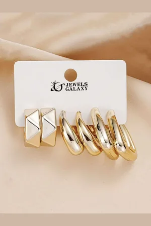 Jewels Galaxy Pack Of 6 Gold Plated Contemporary Half Hoop Earrings