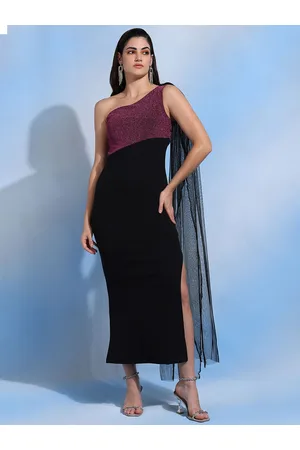 DODO & MOA Women Colourblocked One Shoulder Maxi Dress
