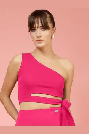 OOMPH Women Sleeveless One Shoulder Crop Top