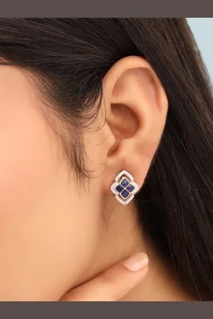 Kicky And Perky 925 Sterling Silver Moissanite & Blue Talphe Studded Stud Earrings