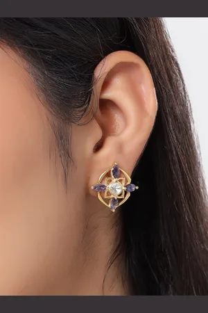 Kicky And Perky 925 Sterling Silver Iolite & Polki Moissanite Studded Stud Earring