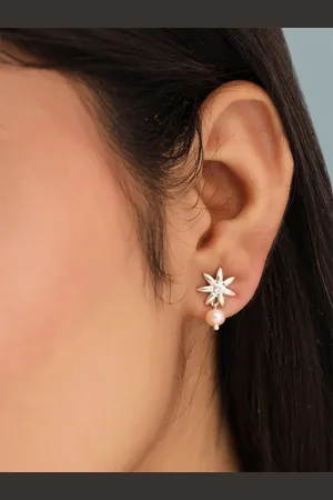Kicky And Perky 925 Sterling Silver Moissanite Studded Earring With Dangling Pearl