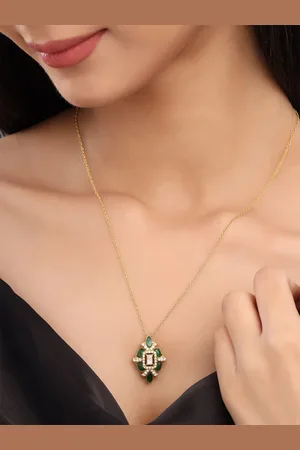 Kicky And Perky 925 Sterling Silver Moissanite Studded Gold-Plated Pendant With Chain