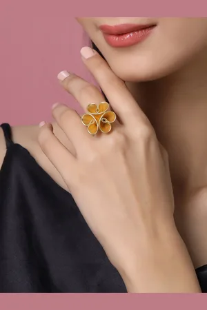 Kicky And Perky 925 Sterling Silver Gold-Plated Floral Adjustable Finger Ring