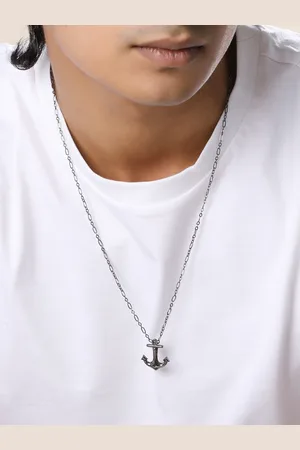 Kicky And Perky Men 92.5 Sterling Silver Anchor-Shaped Pendant With Chain